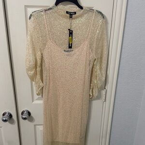 Steve Madden Cream Long Sleeve Sequin Dress